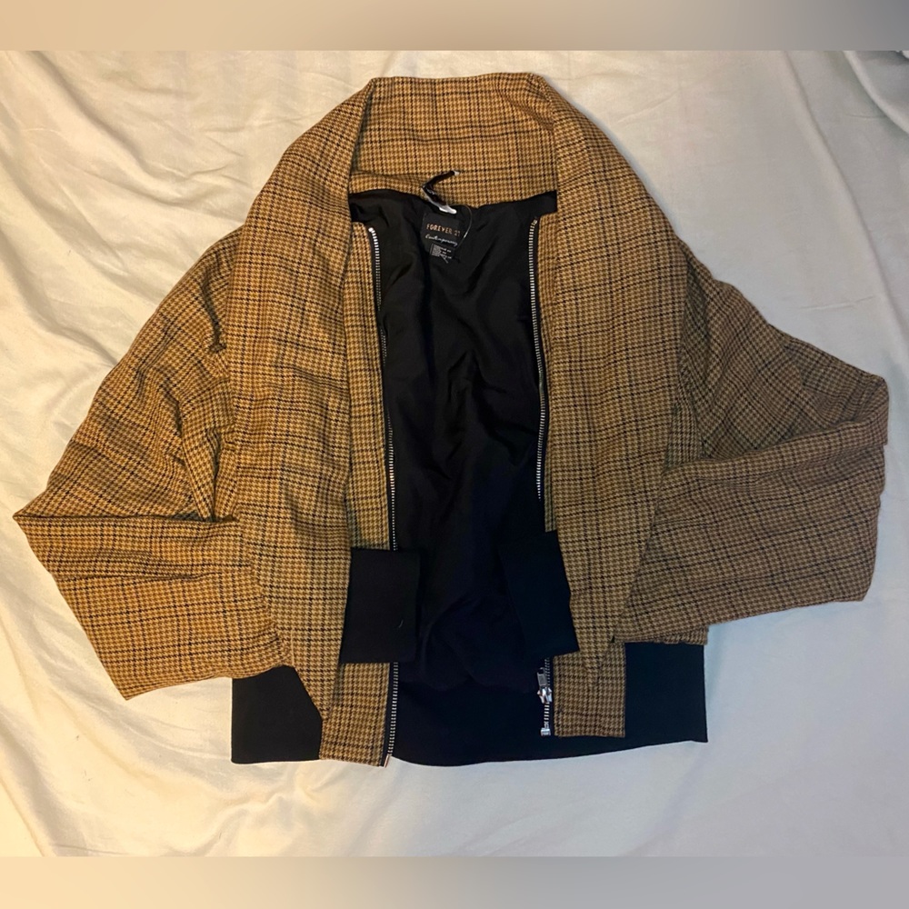 NWT GINGHAM FOREVER 21 BOMBER JACKET W FASHION SCARF-SMALL
